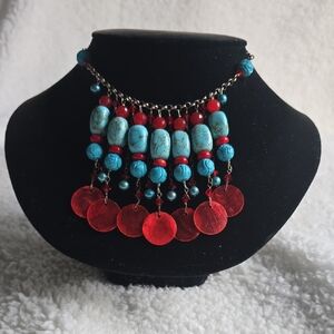 Handmade. Sterling Silver Genuine Turquois, Coral, Pearl And Swarovski Crystal